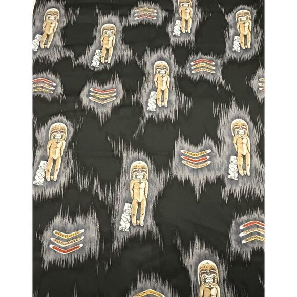 Tiki Aboriginal Boomerang Polynesian Theme Fabric Grey Black Man Cave 3.25 Yd - Picture 1 of 7